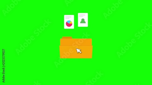 Moving digital files into folder animation green screen. 4K Video