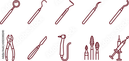 Bild auf Leinwand Set of dental instruments for professional oral hygiene and examination procedures