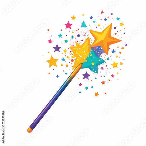 Cuadro en lienzo Magic wand with colorful sparkles stars.