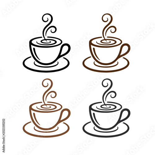 Coffee cup icon set with hot steam isolated on white background