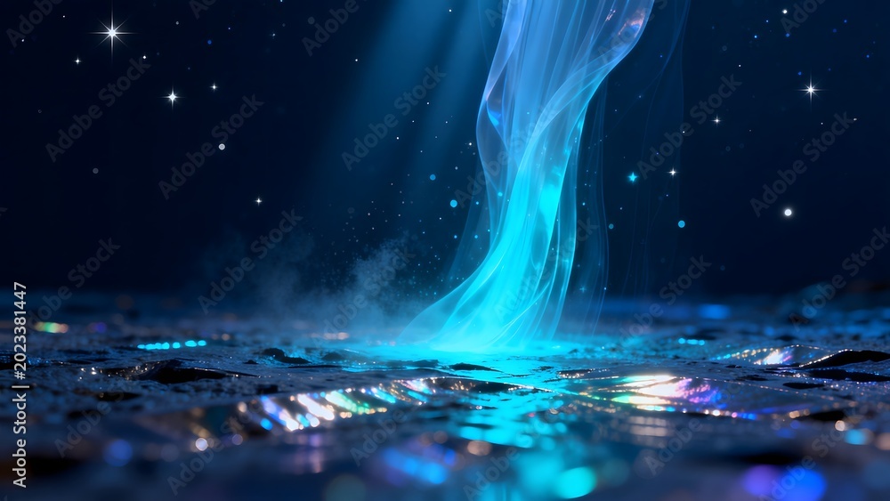 Fototapeta premium Blue glowing liquid in starry night