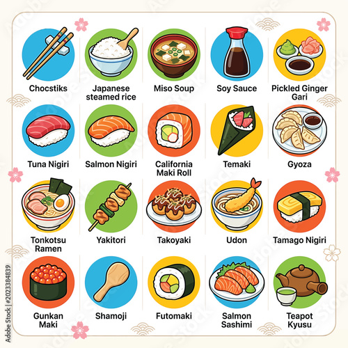 Fotografie Variety of sushi and japanese food.