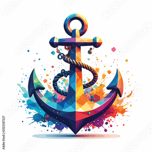 Multicolored Anchor Illustration with Paint.