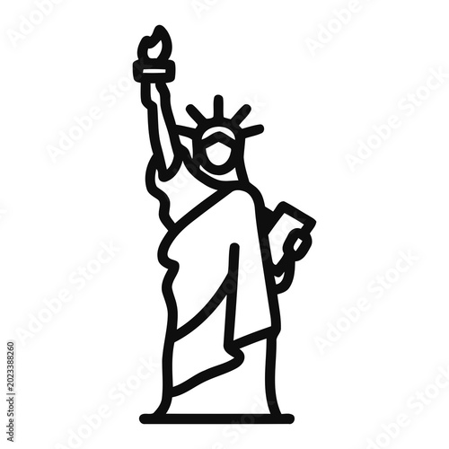 Stylized Outline Line Art Statue of Liberty Holding Torch and Tablet Silhouette