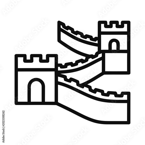 Iconic Outline Great Wall of China Fortress Structure Landmark Illustration