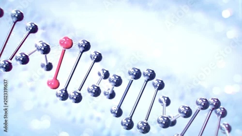 A mesmerizing dna structure with a single red molecule highlights a genetic mutation, perfect for scientific visuals and medical research footage.