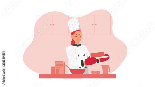 Baker Cooking Process and Kitchen Baking Animation