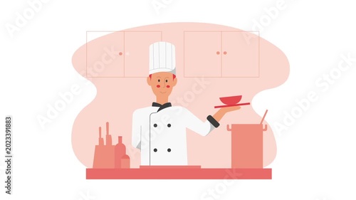 Chef Serving Food and Restaurant Presentation Animation