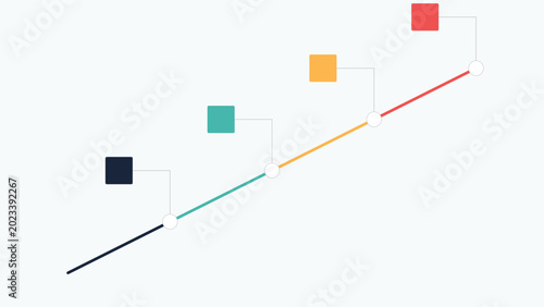 Minimalist business infographic timeline, colorful 4 step progress chart vector, abstract data visualization for corporate presentation and strategy