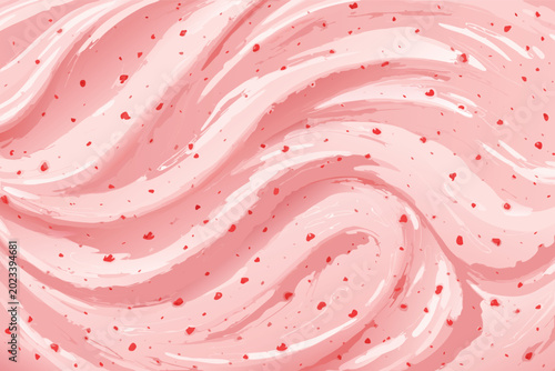 Creamy Strawberry Yogurt Swirl with Small Fruit Particles Realistic Vector Background featuring Top View of Pink Waves and Milky Texture for Healthy Food Promotion and Refreshing Dairy Desserts
