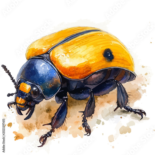 Tableau sur toile High-resolution watercolor painting vector of Dung Beetle, isolated on a white background