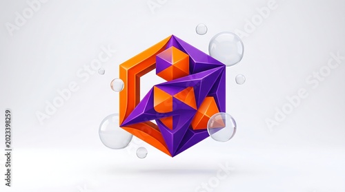 Vibrant 3D geometric shapes float amidst bubbles on a clean surface