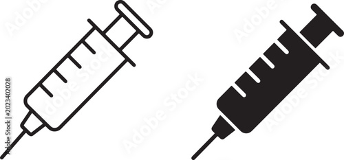 Tableau sur toile Art & Illustration, Medical syringe injection outline and solid glyph vector ico