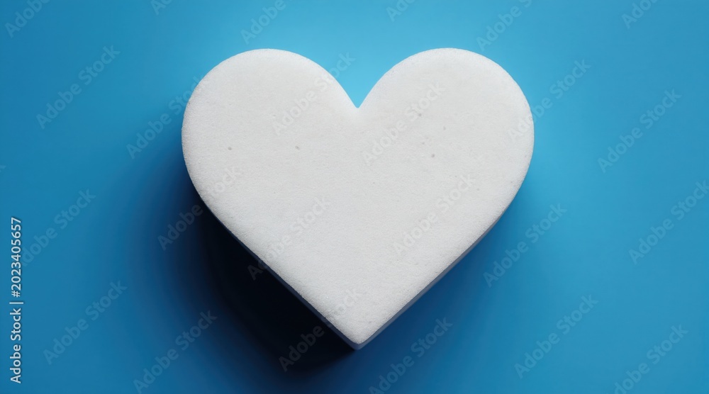 Obraz premium White foam heart shape on blue background. Minimalist love symbol, clean design for health or eco concepts. Abstract simple form with soft texture.