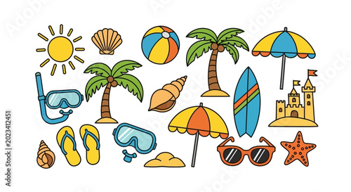 Tableau sur toile Colorful beach vacation icons and symbols.