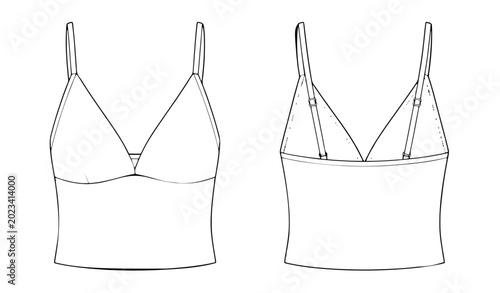 Schilderij op canvas Crop camisole V neck cotton jersey top technical fashion CAD vector illustration