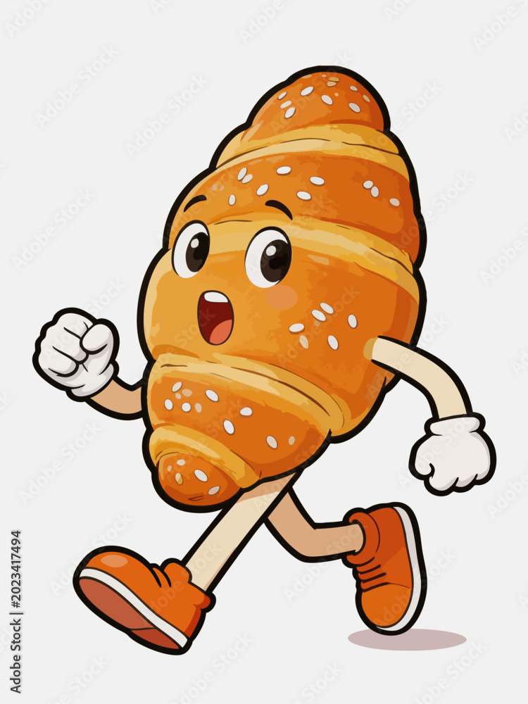 Naklejka premium Running Sesame Croissant Cartoon Mascot Character