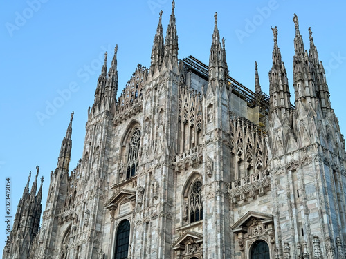 Fotografie Detailed Gothic Architecture of Milan Cathedral Duomo di Milano Italy