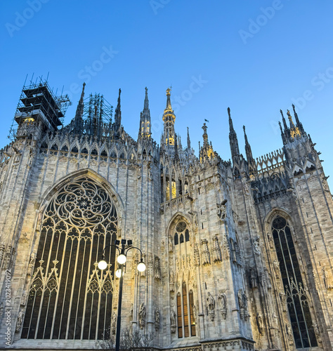 Fotografie Detailed Gothic Architecture of Milan Cathedral Duomo di Milano Italy