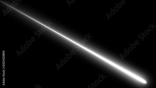Animated White Diagonal Light Streak | Glowing Laser Beam or Saber Slash Wipe Transition | Abstract VFX Overlay Element on Black Background.
