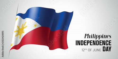 Philippines happy independence day greeting card, banner with template text vector illustration