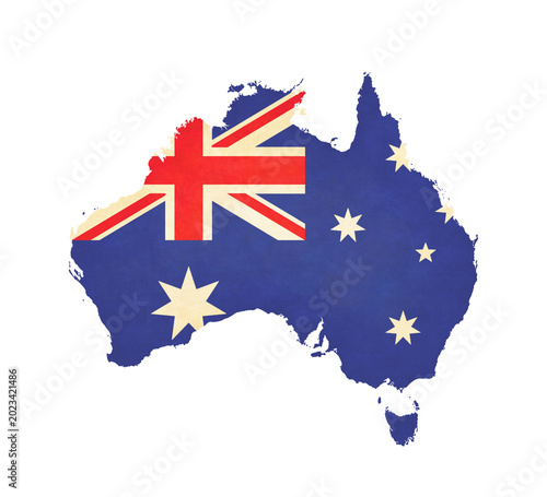 Isolated map of Australia with flag in soft grunge and vintage style.