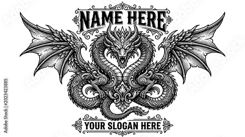 Mythical Dragon Emblem With Name And Slogan Placeholder