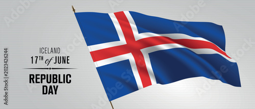 Iceland happy republic day greeting card, banner vector illustration