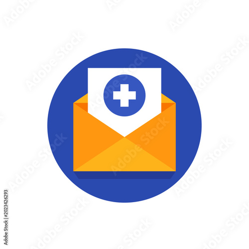 Photos medical mail icon, hospital email, flat design