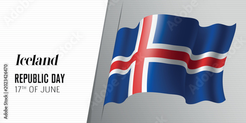 Iceland republic day vector banner, greeting card