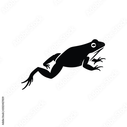 Tableau sur toile Black silhouette of a jumping frog.