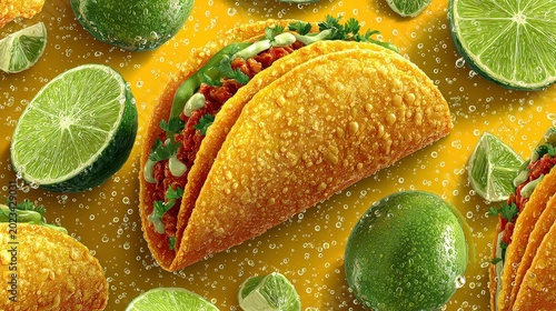 Colorful Mexican Tacos with Lime Wedges