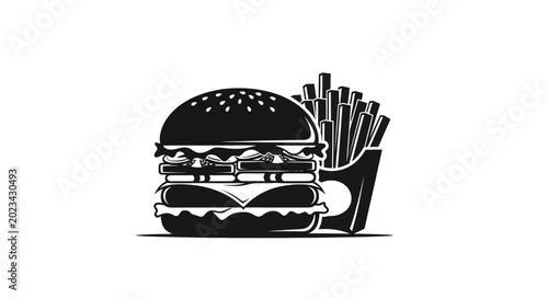 Tableau sur toile Double decker burger and fries.