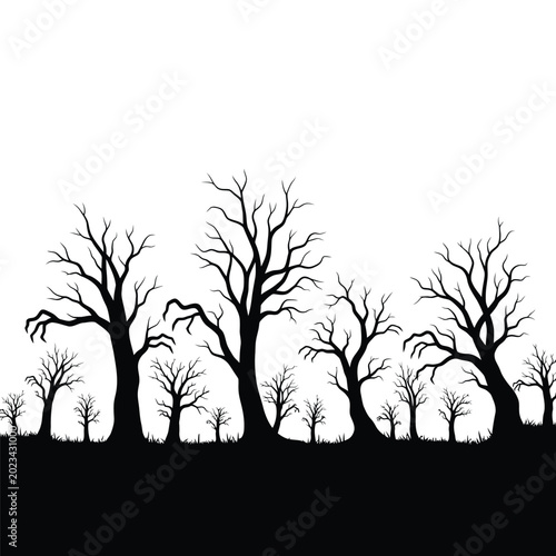 Tableau sur toile Leafless Trees Silhouette Landscape Nature.