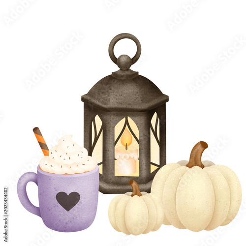 Cozy Lantern Pumpkin Mug Arrangement