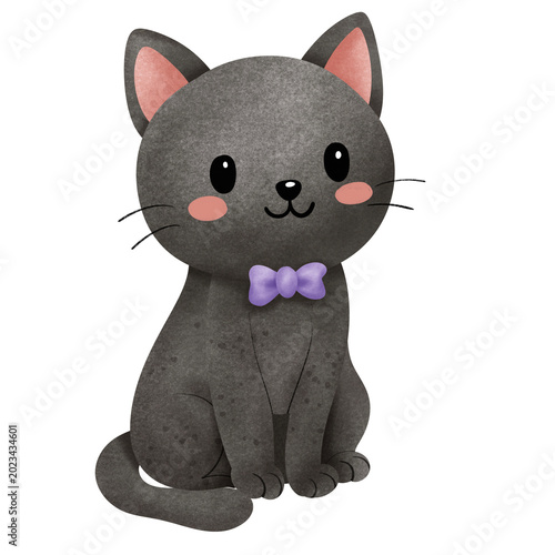 Cute Black Cat Portrait Illustration