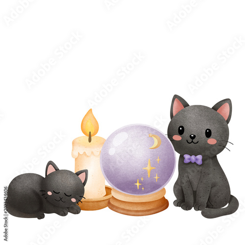 Cozy Black Cat Crystal Ball Scene