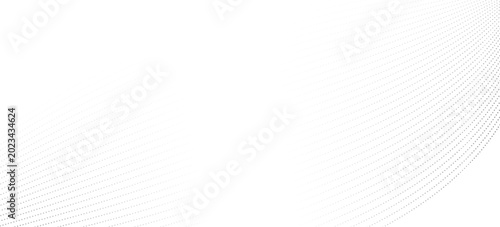 Flowing dots particles wave pattern halftone gradient curve shape isolated on white background