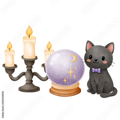 Black Cat Crystal Ball Candle Arrangement