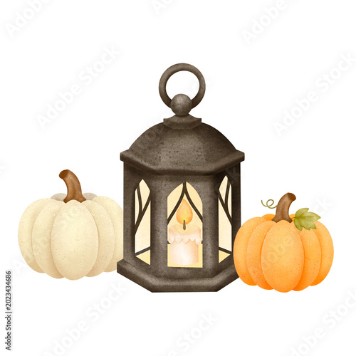 Lantern with Pumpkin Illustration