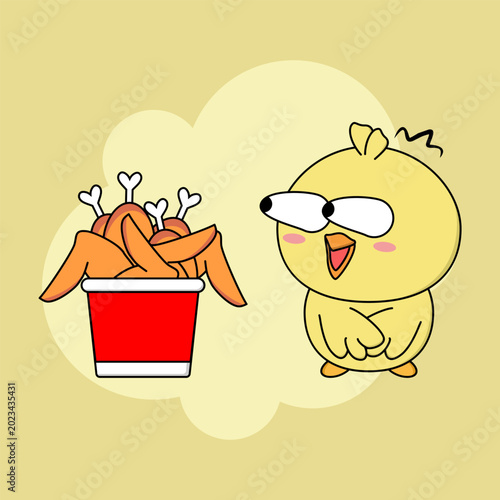 Yellow chick cartoon character vector illustration. EPS 10.