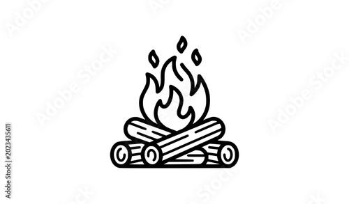 Fotografía Camping bonfire hot outline vector icon for outdoor adventure and travel design