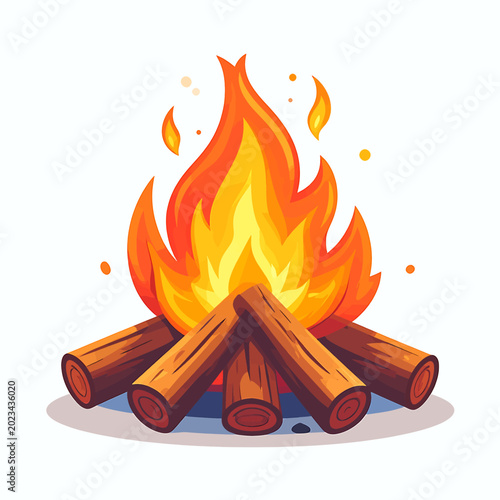 Fotografía Burning fire with wooden logs stacked.