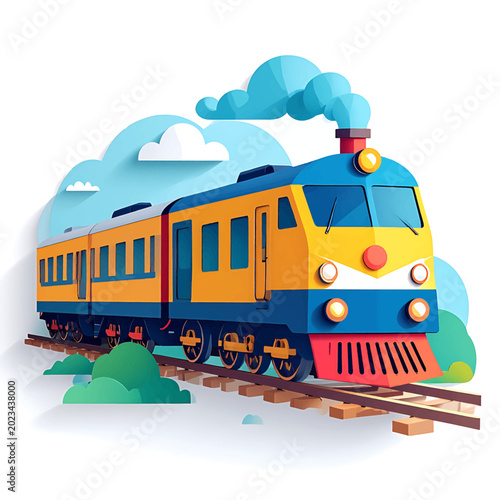 фотографія Colorful cartoon train on tracks moving.