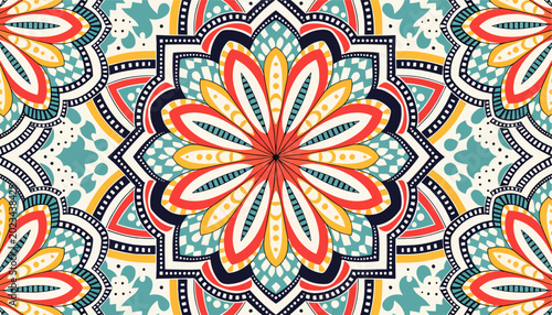 Billede på lærred Symmetrical floral ornament inspired by classic Mediterranean ceramic tile artis