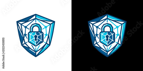 Tableau sur toile Abstract digital security logo design with a futuristic blue polygonal shield an