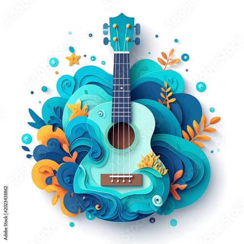 Vibrant Blue Acoustic Guitar Instrument.