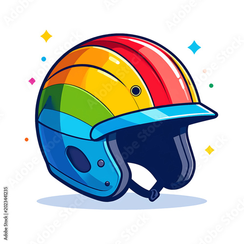 Photos Colorful helmet with rainbow design.