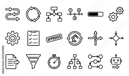 Φωτογραφία Video Game Mechanics and Level Design Line Icon Set Featuring Game Over, Health