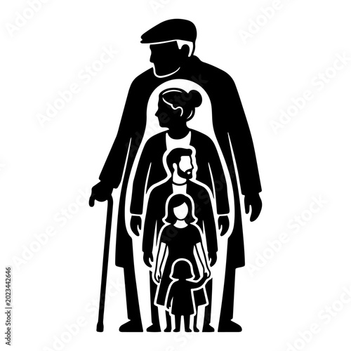 Photography Multigenerational family silhouette nesting within each other for lineage and li